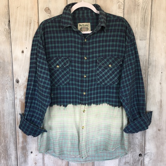Vintage Tops - Vintage Grunge Dip Dyed Flannel Shirt Sz M Flaws